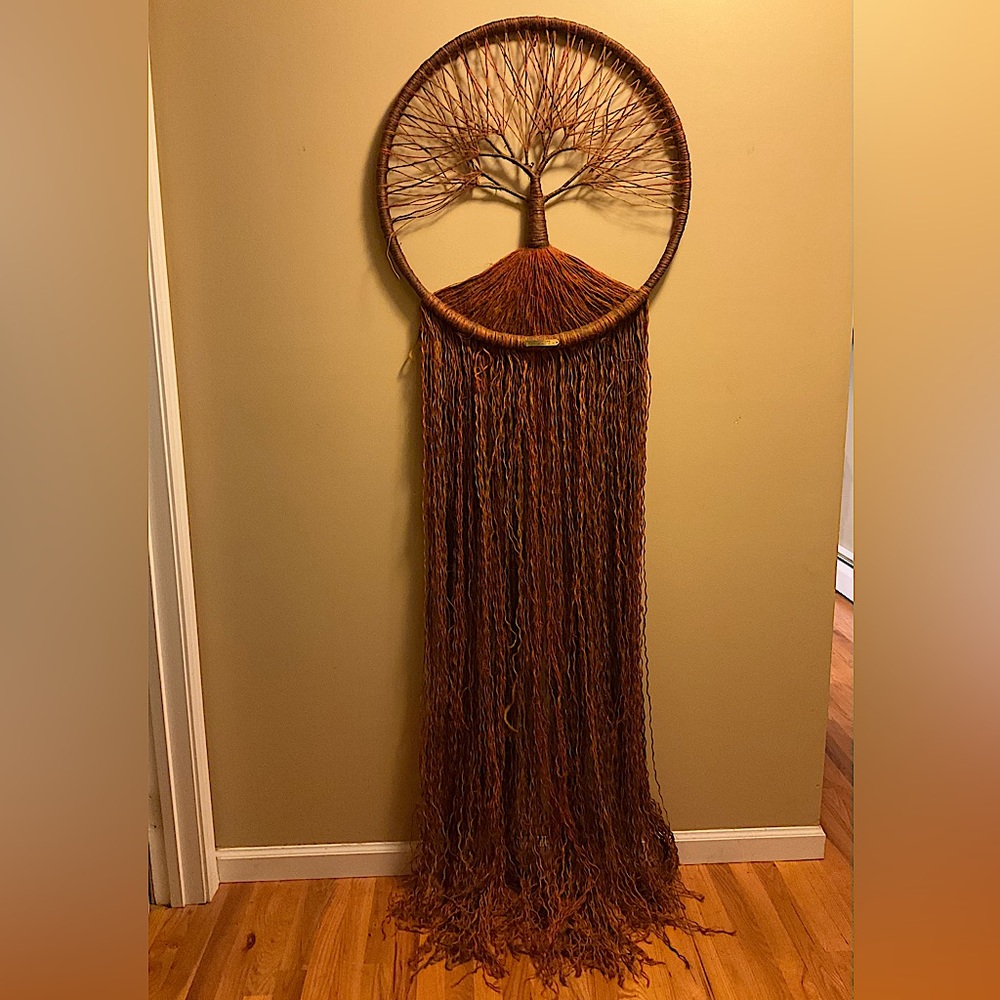 Vintage Large 70s Tree of Life Wall Hanging String Tapestry Boho Auburn